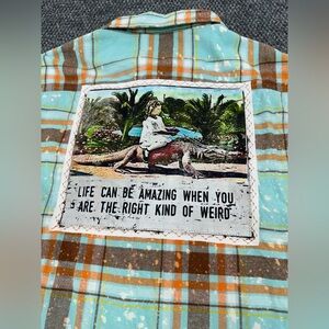 Angry Minnow XXL Teal/Orange Flannel "Life is Amazing When You're Weird” - Great